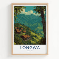 Longwa Poster - India Travel Art - Nagaland Village Huts Home Decor
