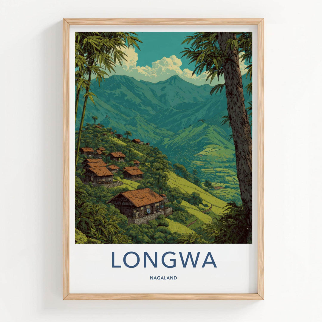 Longwa Poster - India Travel Art - Nagaland Village Huts Home Decor