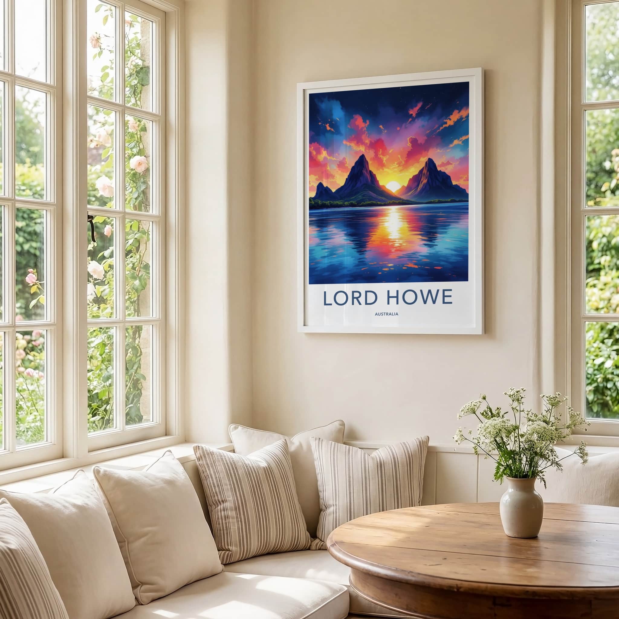 Lord Howe Poster - Australia Travel Art - Vibrant Mountain Sunset Home Decor