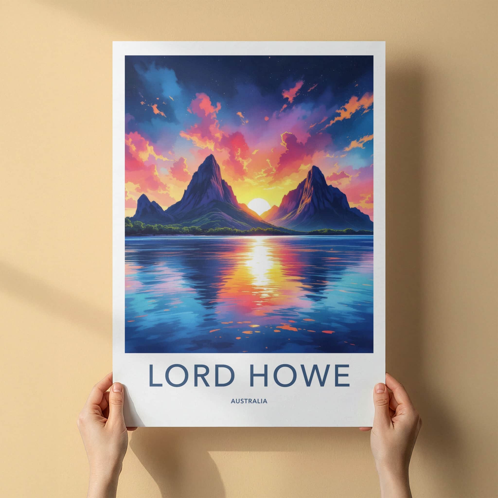 Lord Howe Poster - Australia Travel Art - Vibrant Mountain Sunset Home Decor