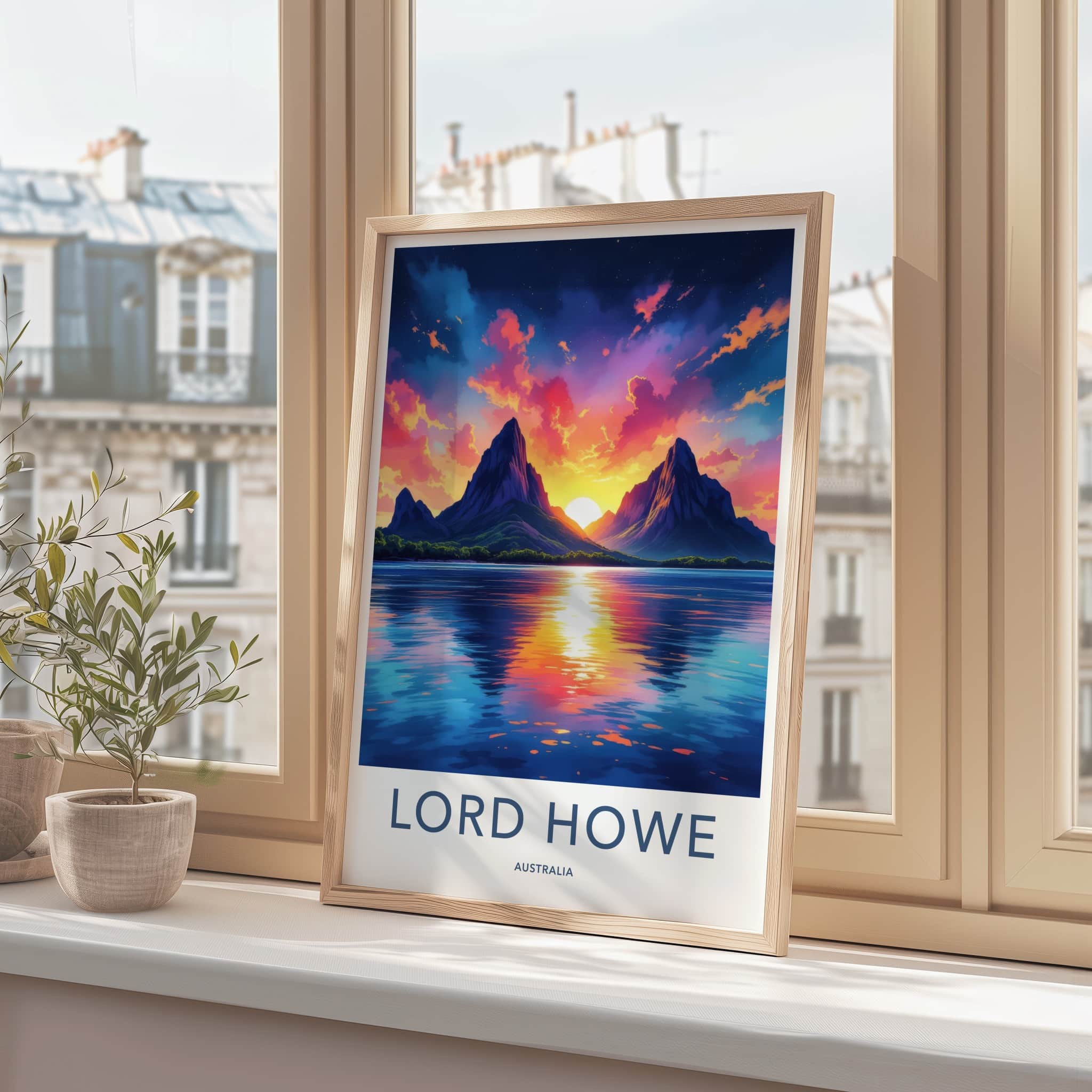 Lord Howe Poster - Australia Travel Art - Vibrant Mountain Sunset Home Decor