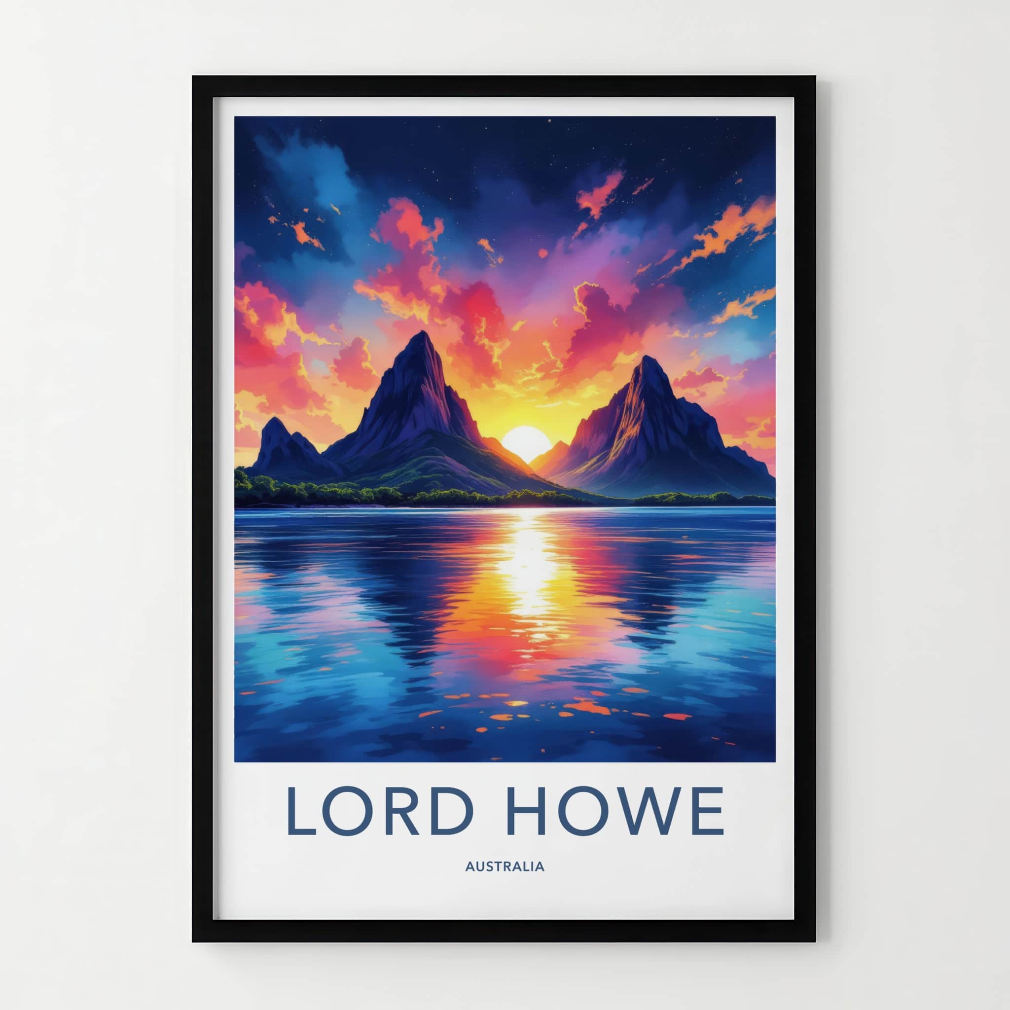 Lord Howe Poster - Australia Travel Art - Vibrant Mountain Sunset Home Decor