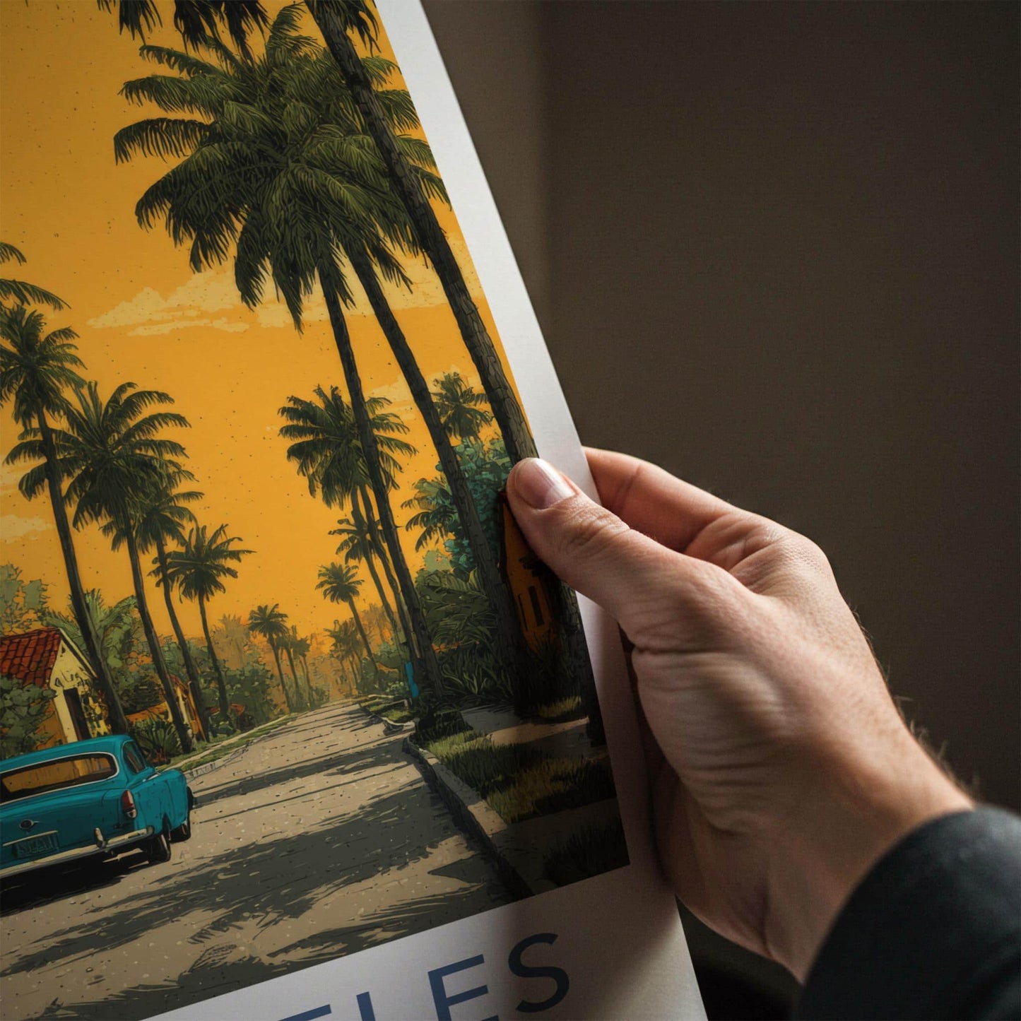 Los Angeles Poster - California Travel Art - Vintage Car Palms Home Decor