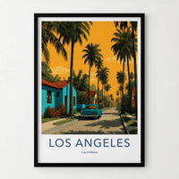 Los Angeles Poster - California Travel Art - Vintage Car Palms Home Decor