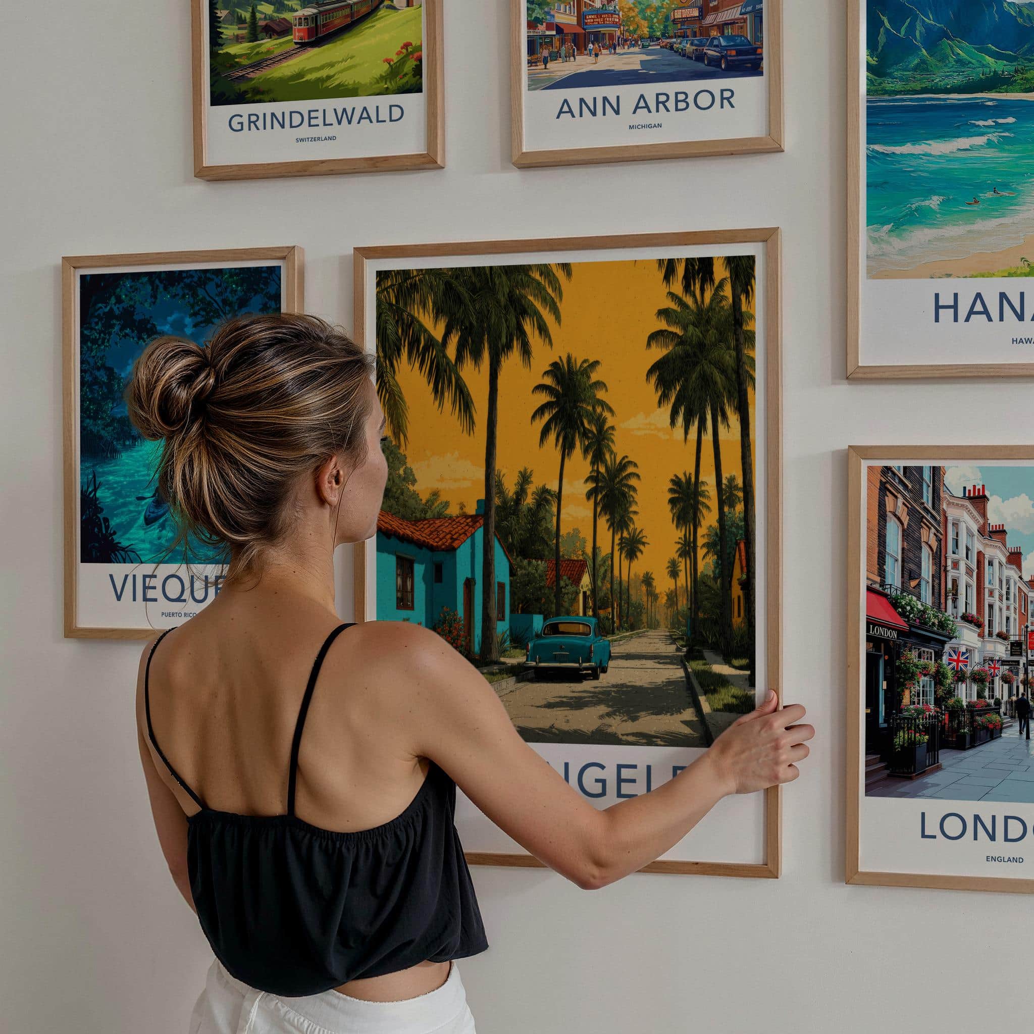 Los Angeles Poster - California Travel Art - Vintage Car Palms Home Decor