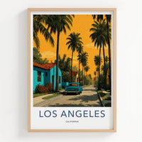Los Angeles Poster - California Travel Art - Vintage Car Palms Home Decor