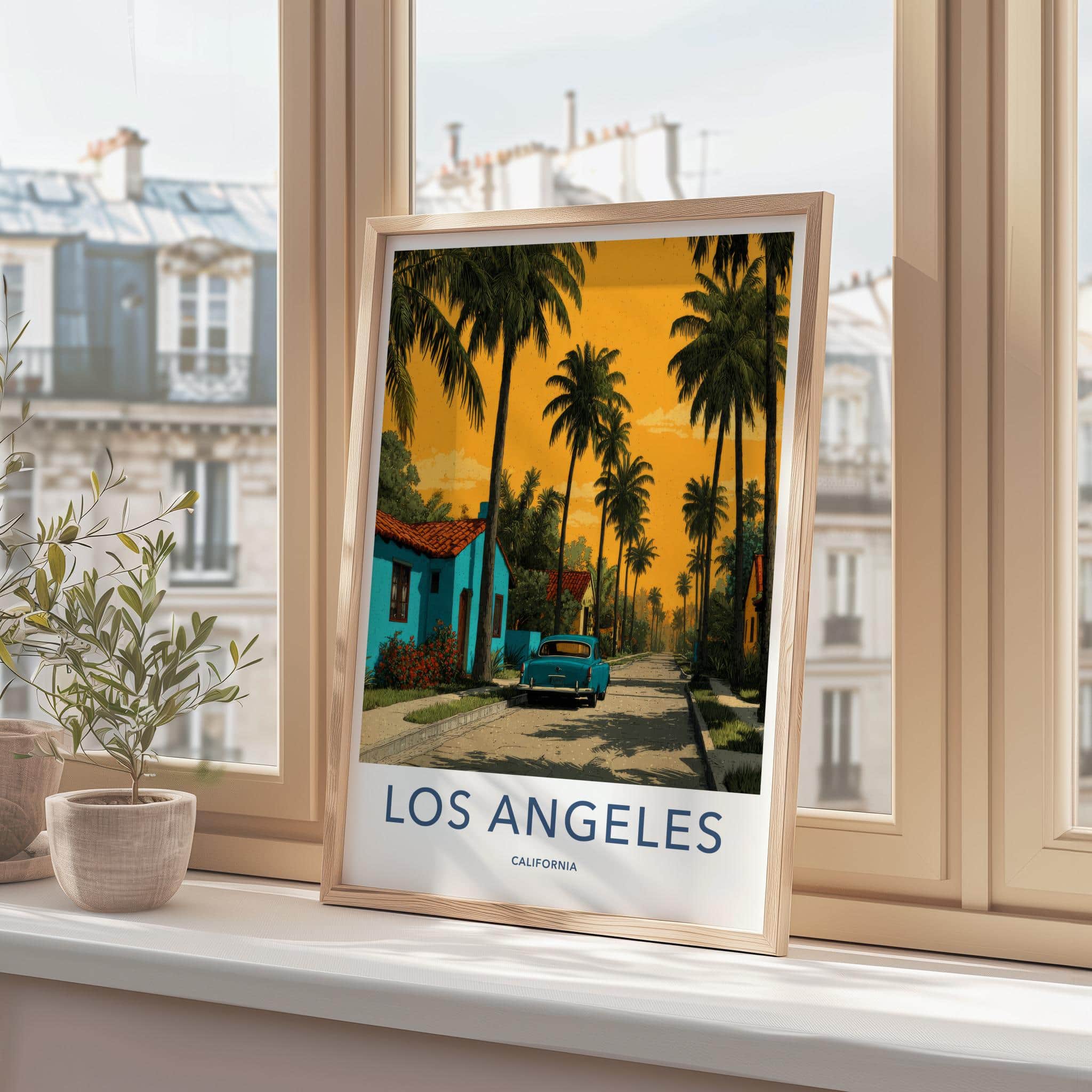 Los Angeles Poster - California Travel Art - Vintage Car Palms Home Decor
