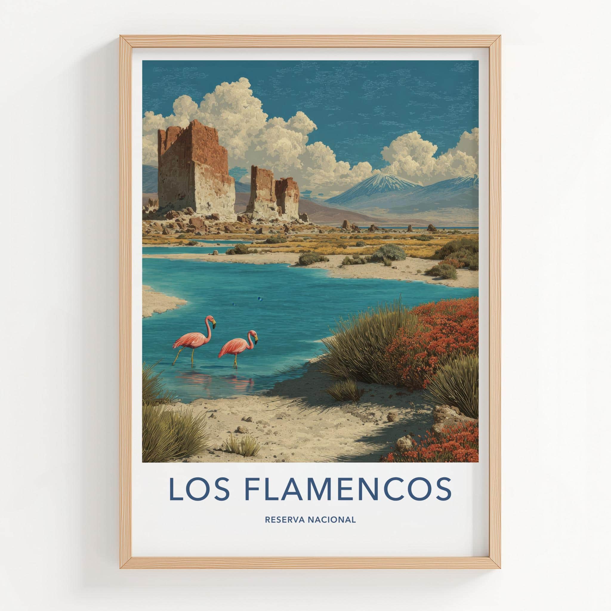 Los Flamencos Poster - Chile Travel Art - Flamingos Desert Lake Wall Decor