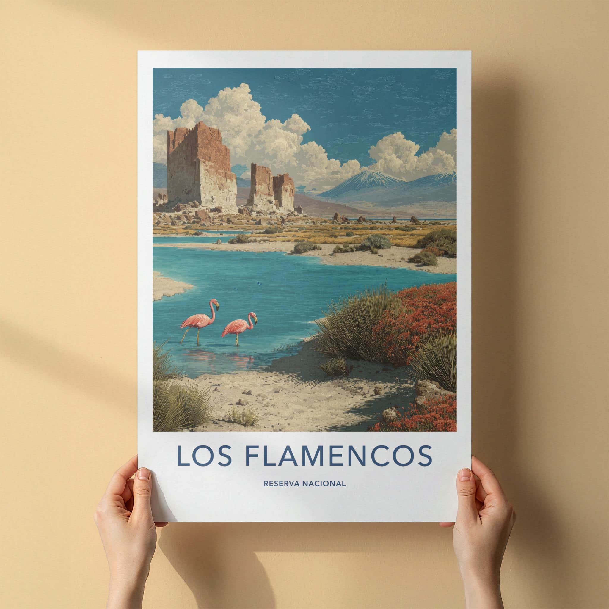 Los Flamencos Poster - Chile Travel Art - Flamingos Desert Lake Wall Decor
