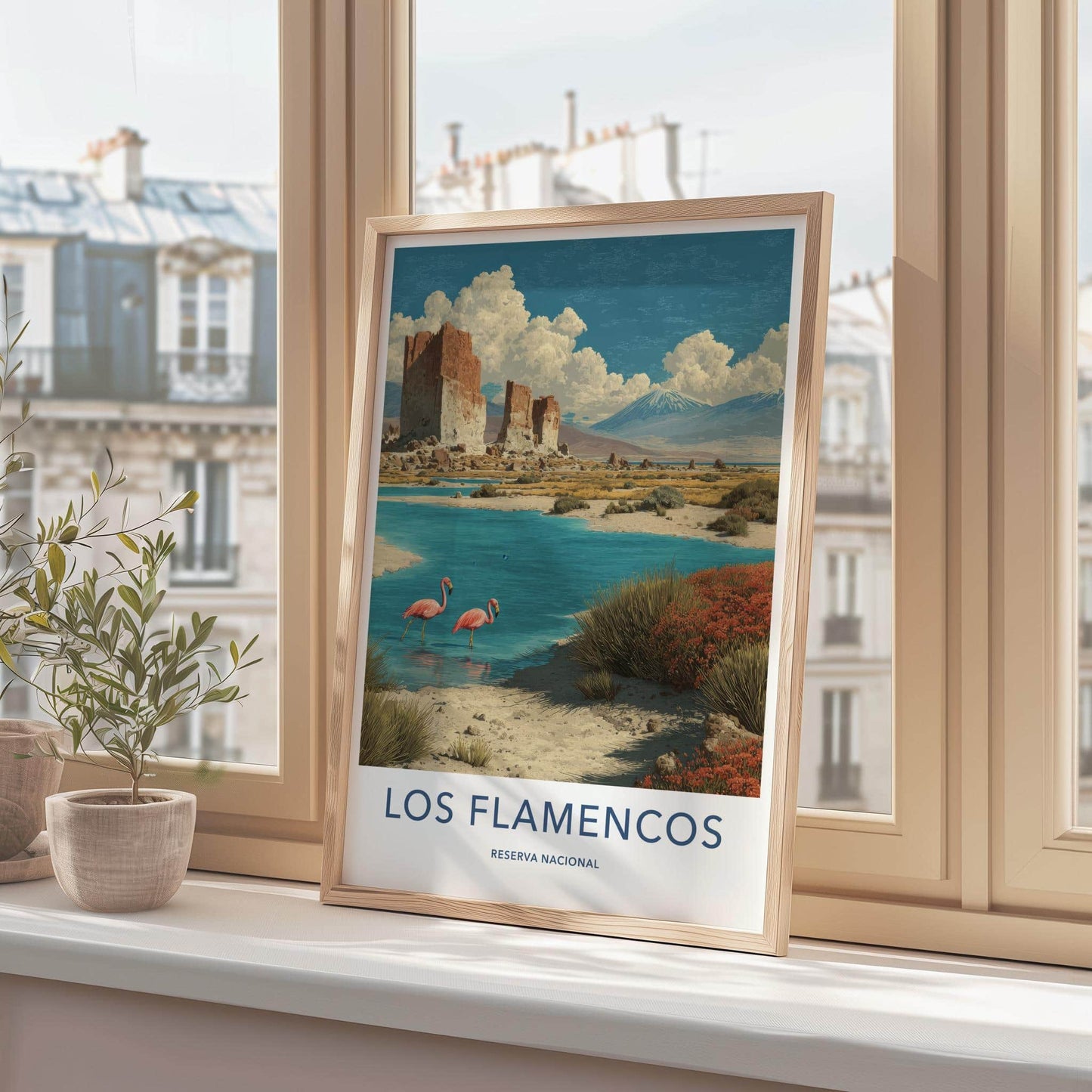 Los Flamencos Poster - Chile Travel Art - Flamingos Desert Lake Wall Decor
