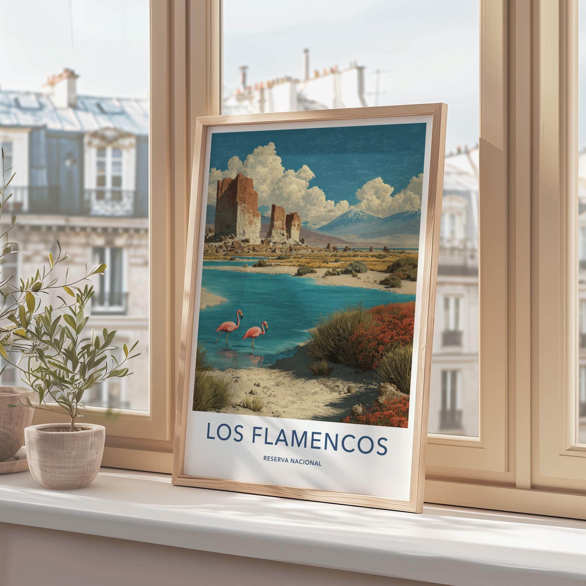 Los Flamencos Poster - Chile Travel Art - Flamingos Desert Lake Wall Decor