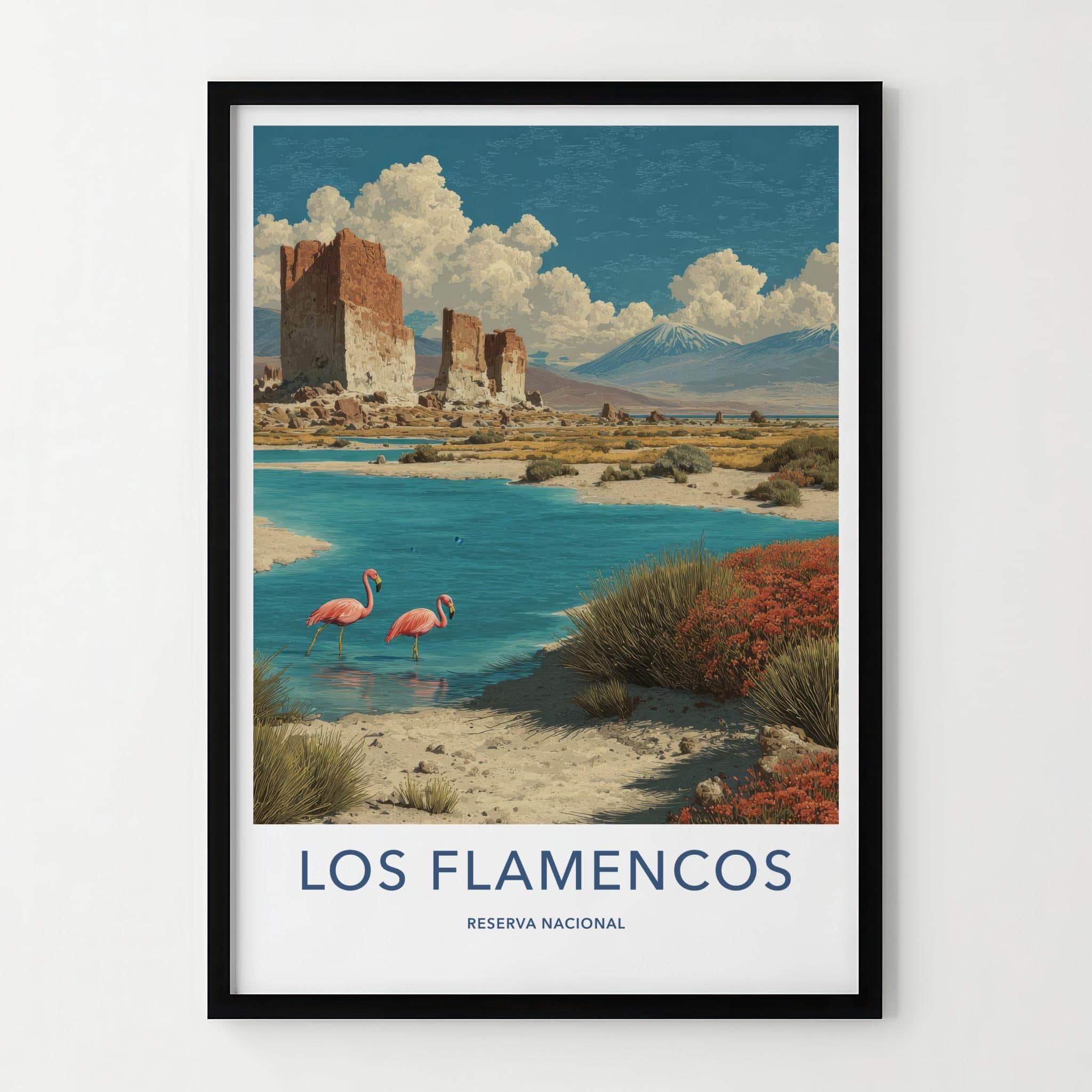Los Flamencos Poster - Chile Travel Art - Flamingos Desert Lake Wall Decor