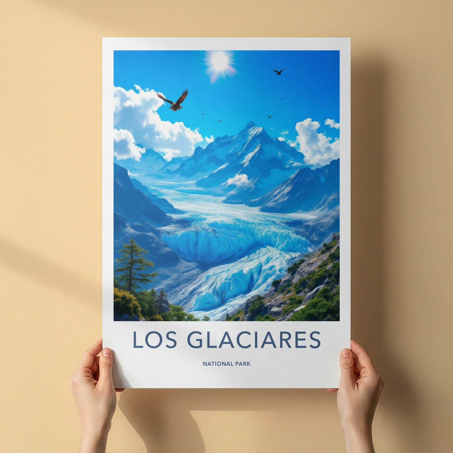 Los Glaciares Poster - Argentina Travel Art - Blue Glacier Landscape Home Decor