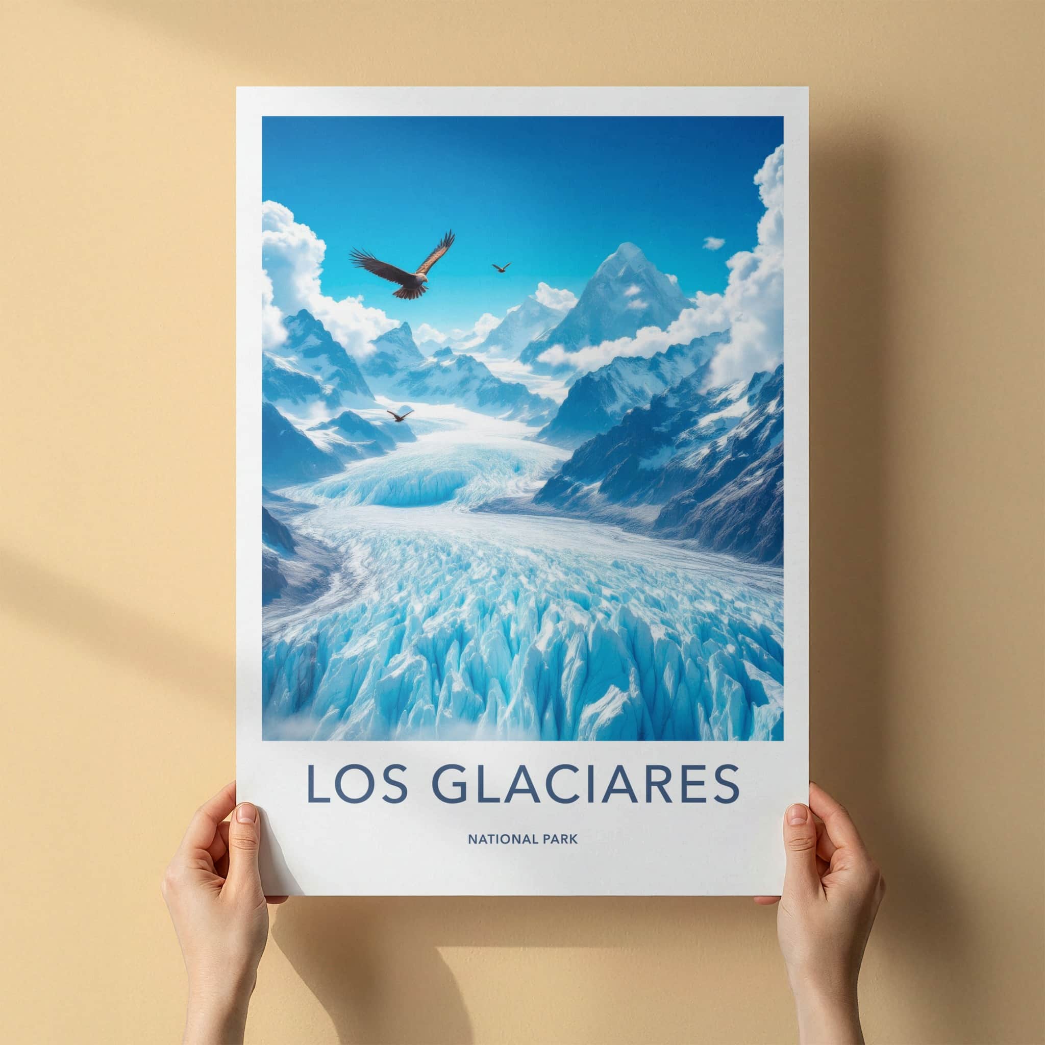 Los Glaciares Poster - Argentina Travel Art - Eagles Flying Glacier Home Decor