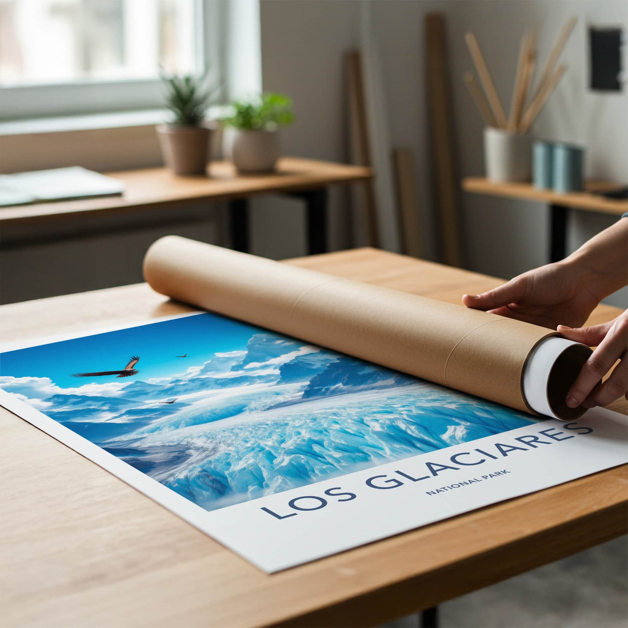Los Glaciares Poster - Argentina Travel Art - Eagles Flying Glacier Home Decor