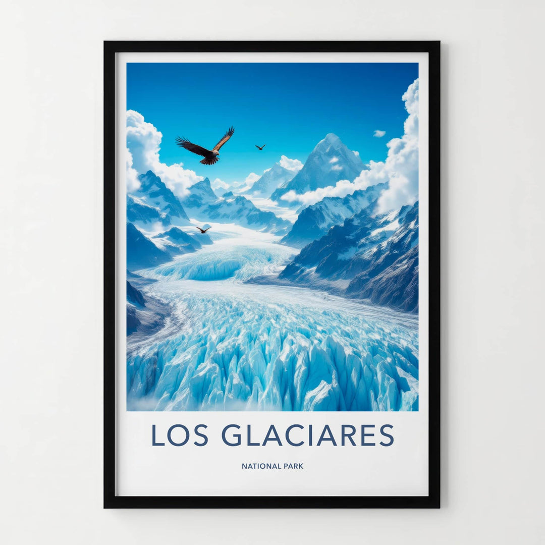 Los Glaciares Poster - Argentina Travel Art - Eagles Flying Glacier Home Decor