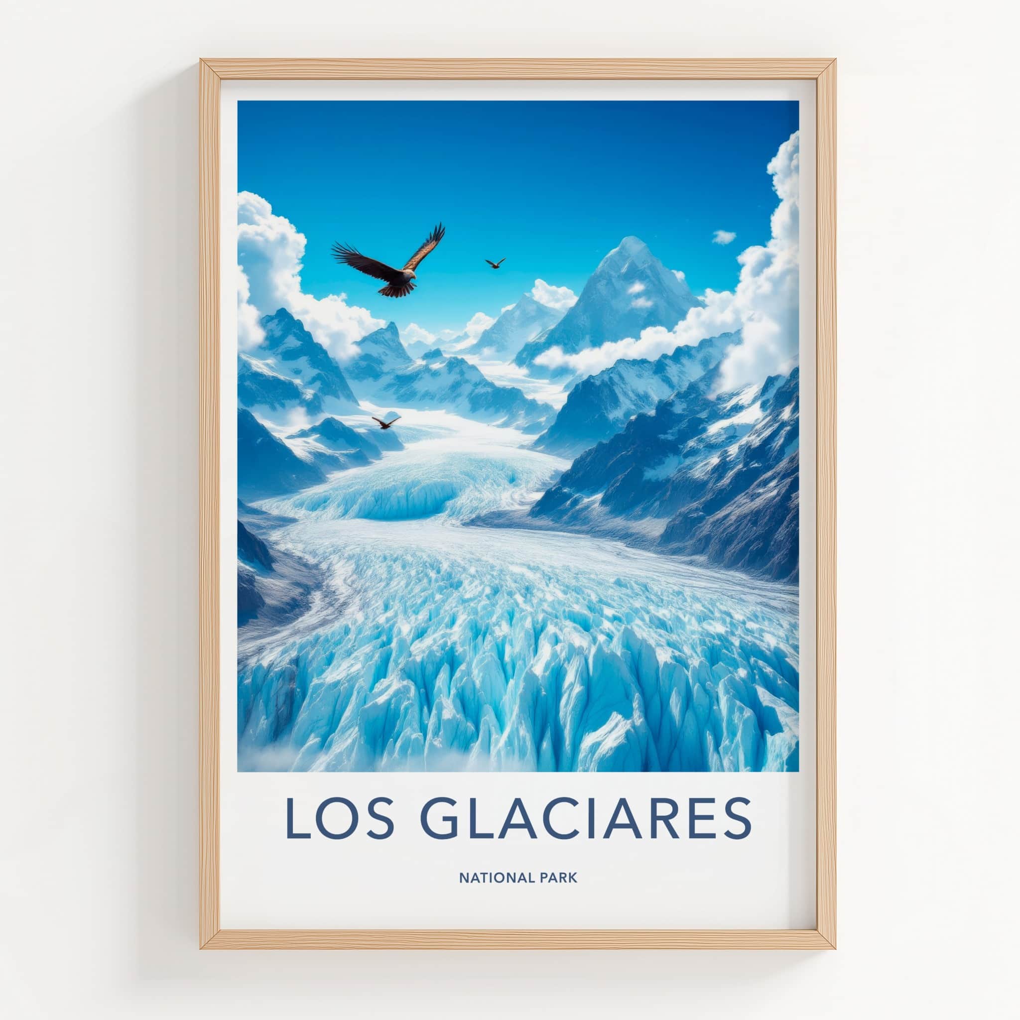 Los Glaciares Poster - Argentina Travel Art - Eagles Flying Glacier Home Decor