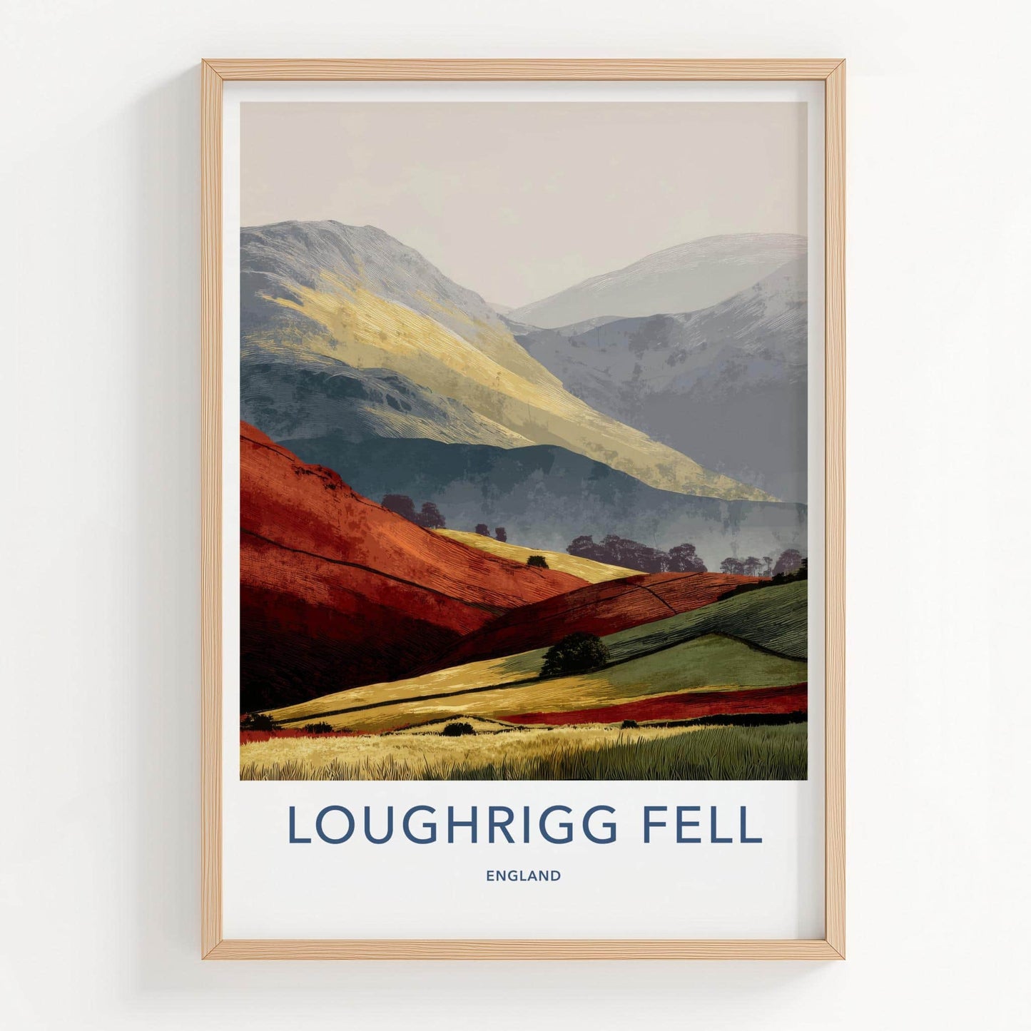 Loughrigg Fell Poster - England Travel Art - Colorful Rolling Hills Home Decor