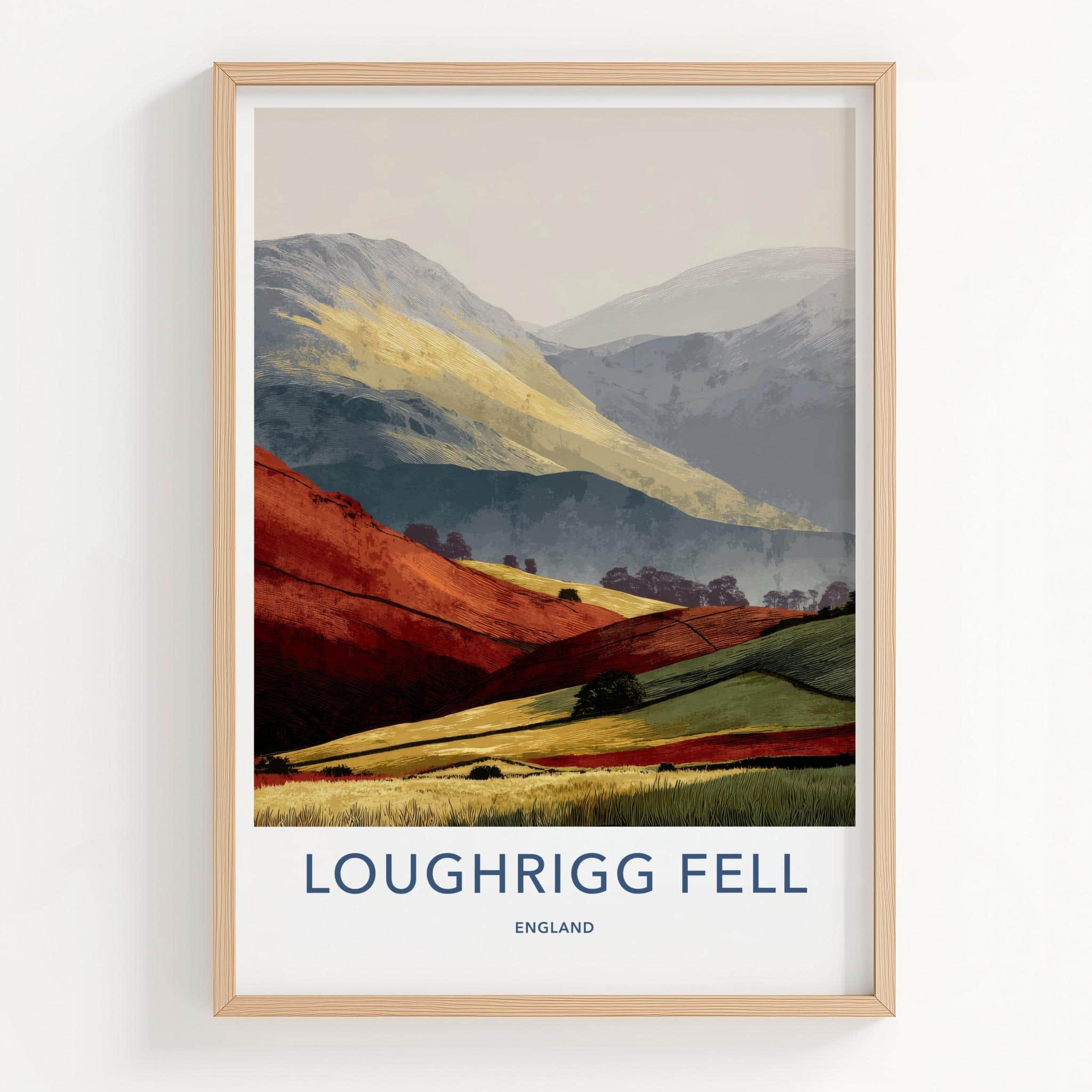 Loughrigg Fell Poster - England Travel Art - Colorful Rolling Hills Home Decor