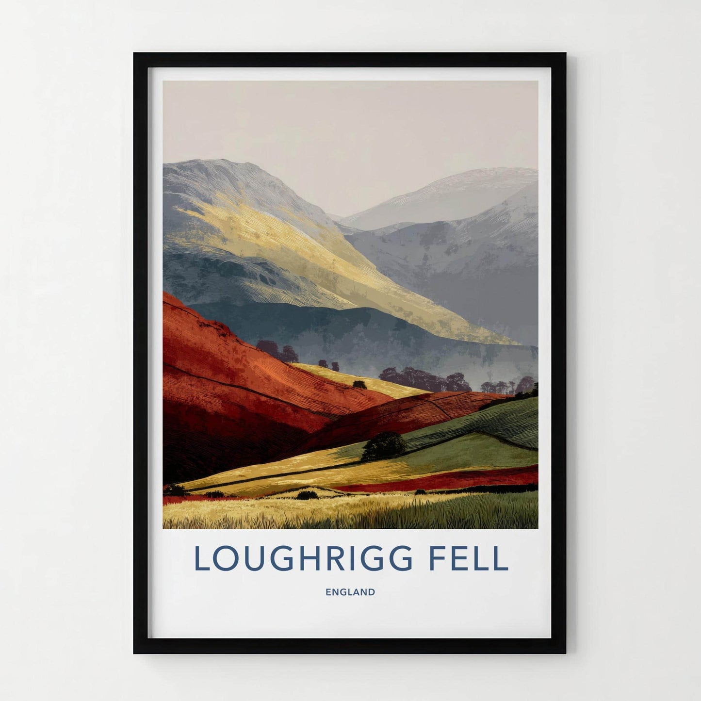 Loughrigg Fell Poster - England Travel Art - Colorful Rolling Hills Home Decor