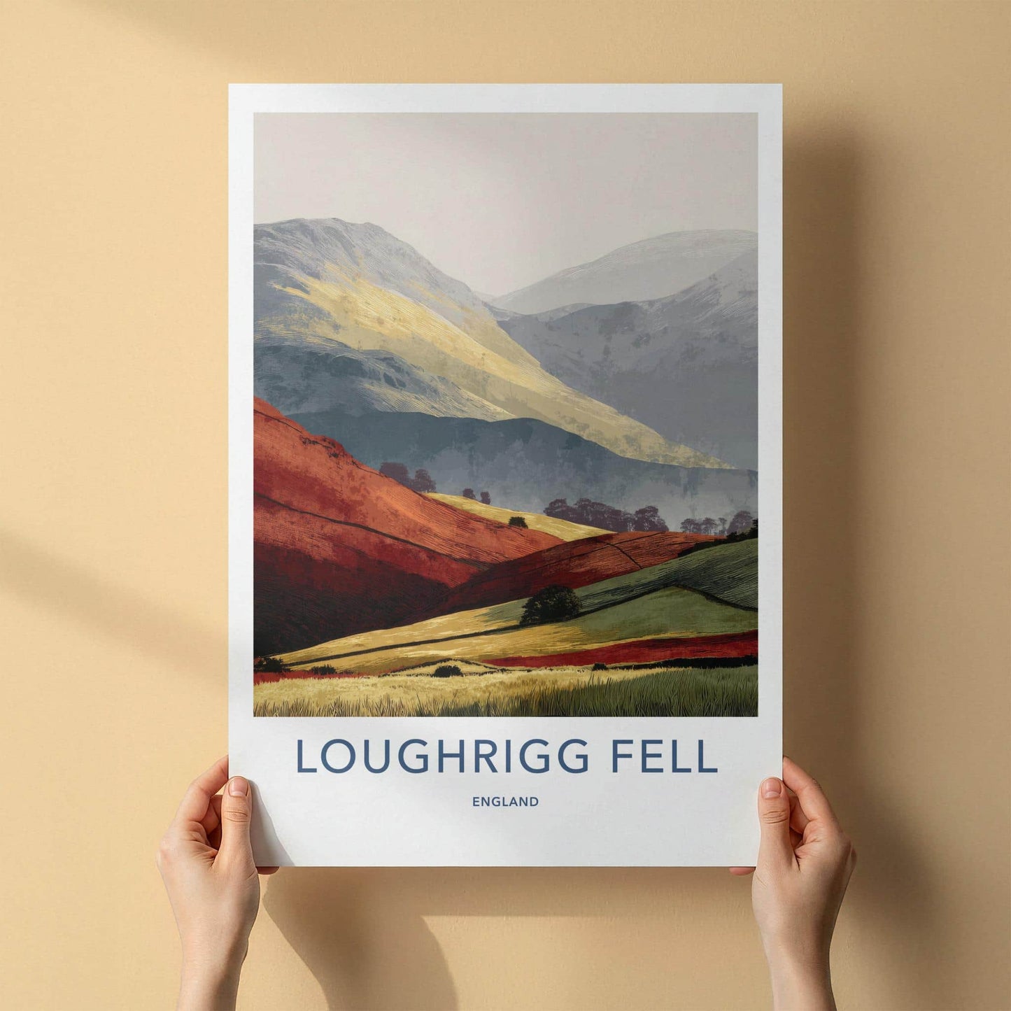 Loughrigg Fell Poster - England Travel Art - Colorful Rolling Hills Home Decor