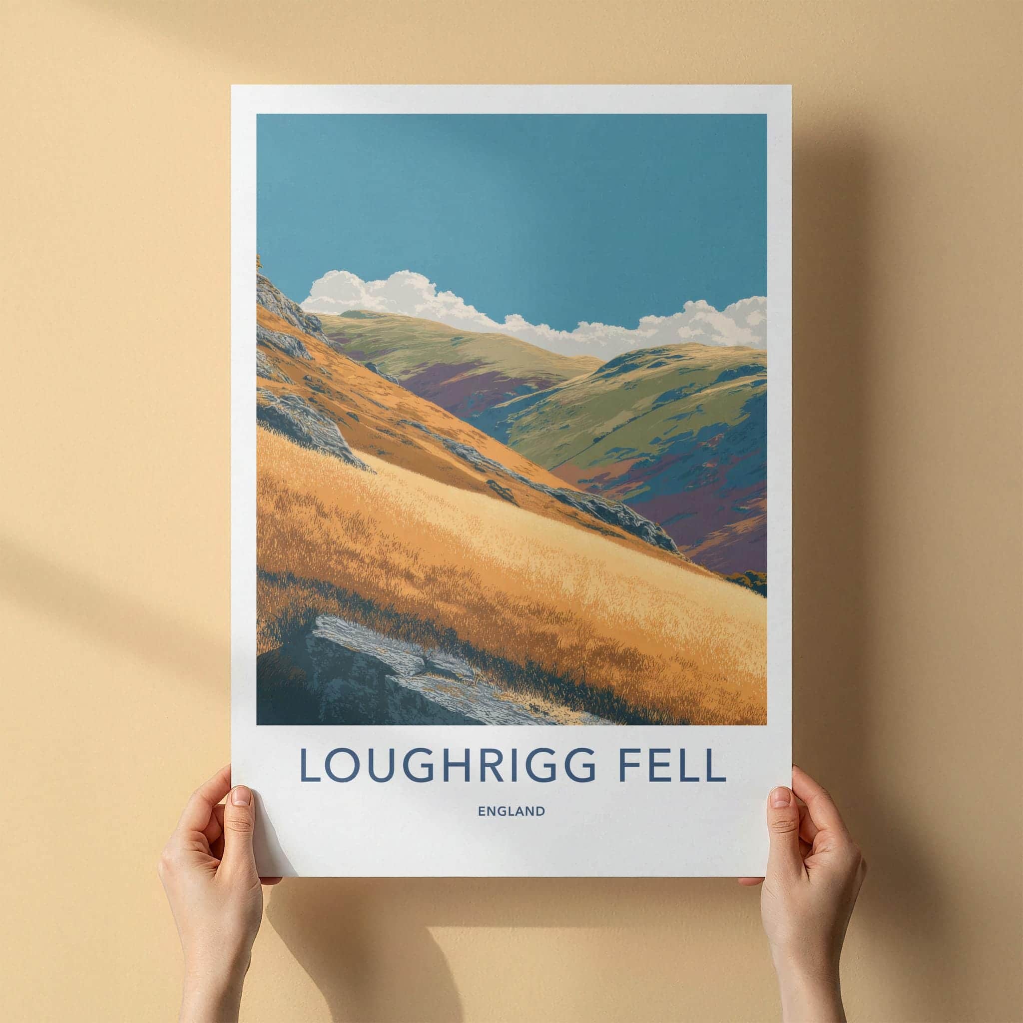 Loughrigg Fell Poster - England Travel Art - Golden Hillside View Home Decor