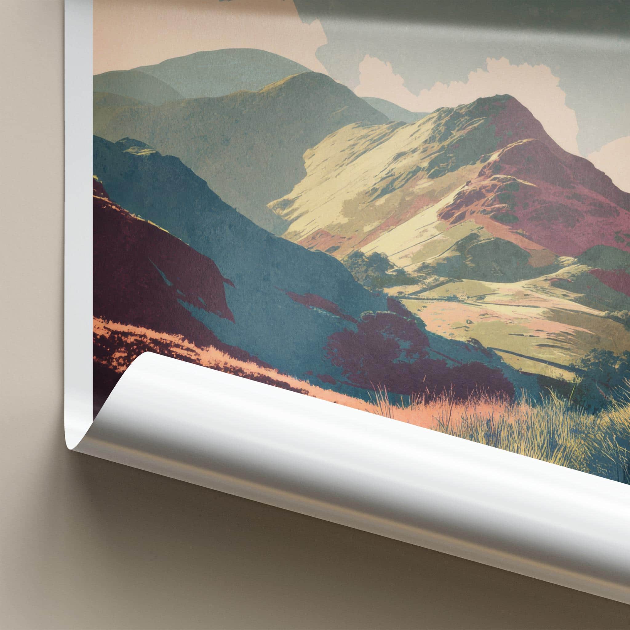 Loughrigg Fell Poster - England Travel Art - Vibrant Mountain Scenery Home Decor