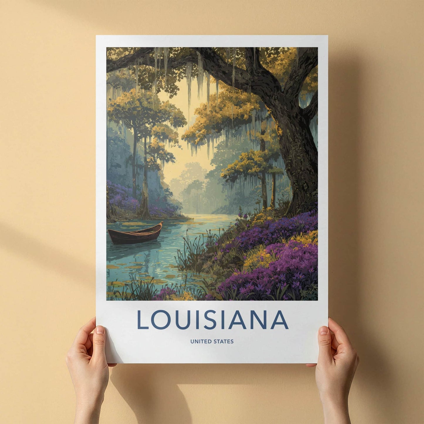 Louisiana Poster - Louisiana Art Print - Swampland Boat Lily Gallery Art