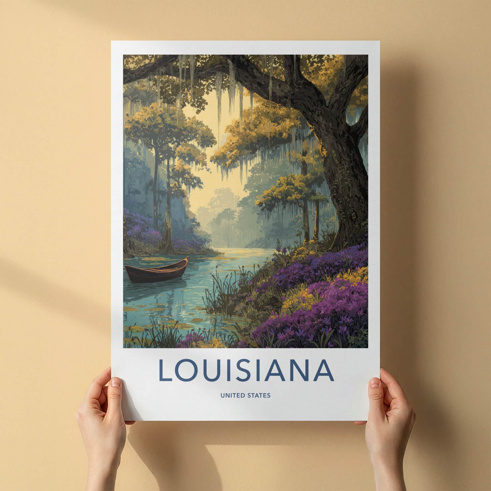 Louisiana Poster - Louisiana Art Print - Swampland Boat Lily Gallery Art