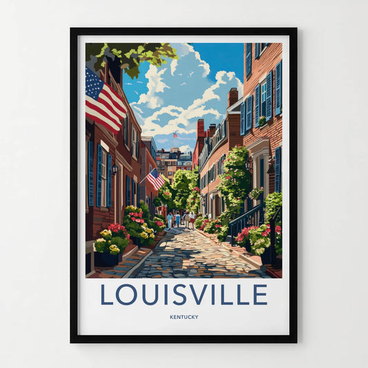 Louisville Poster - Kentucky Travel Art - Cobblestone Street Flags Home Decor