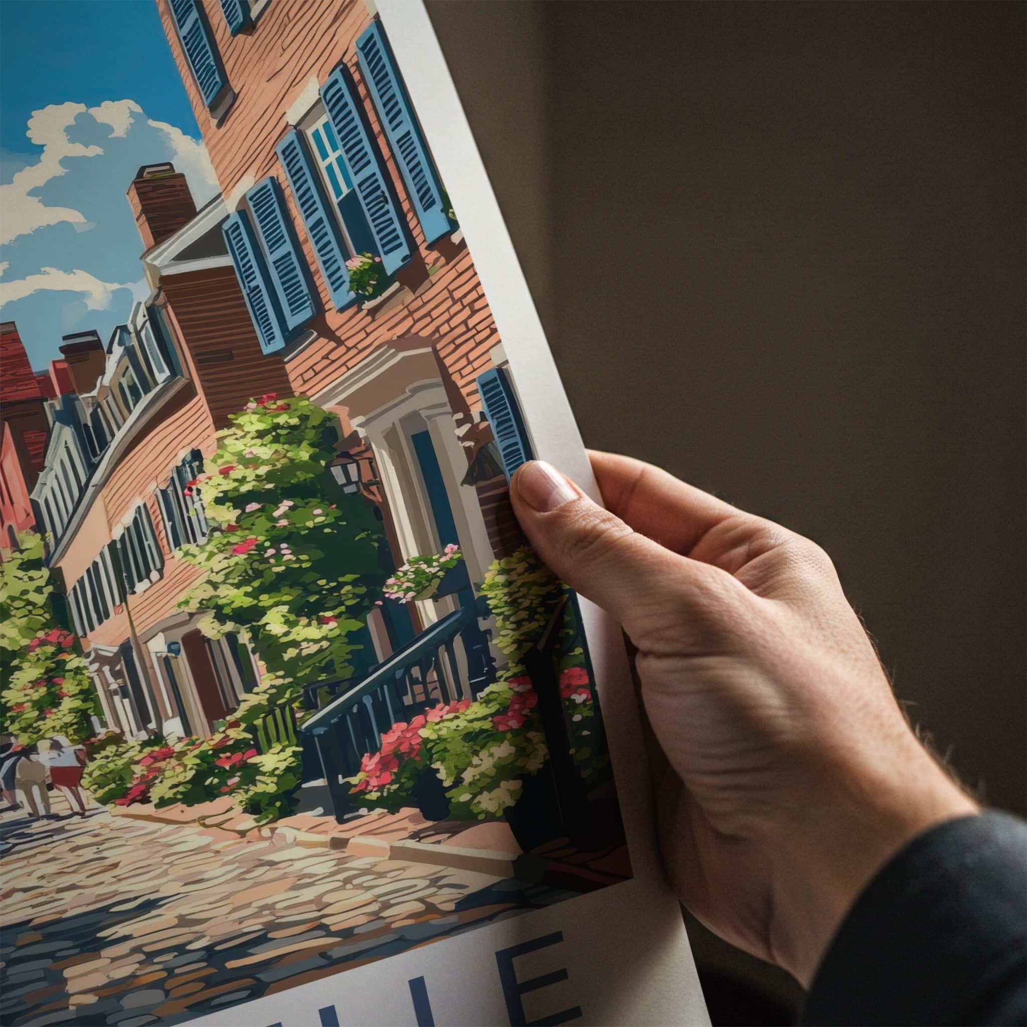 Louisville Poster - Kentucky Travel Art - Cobblestone Street Flags Home Decor