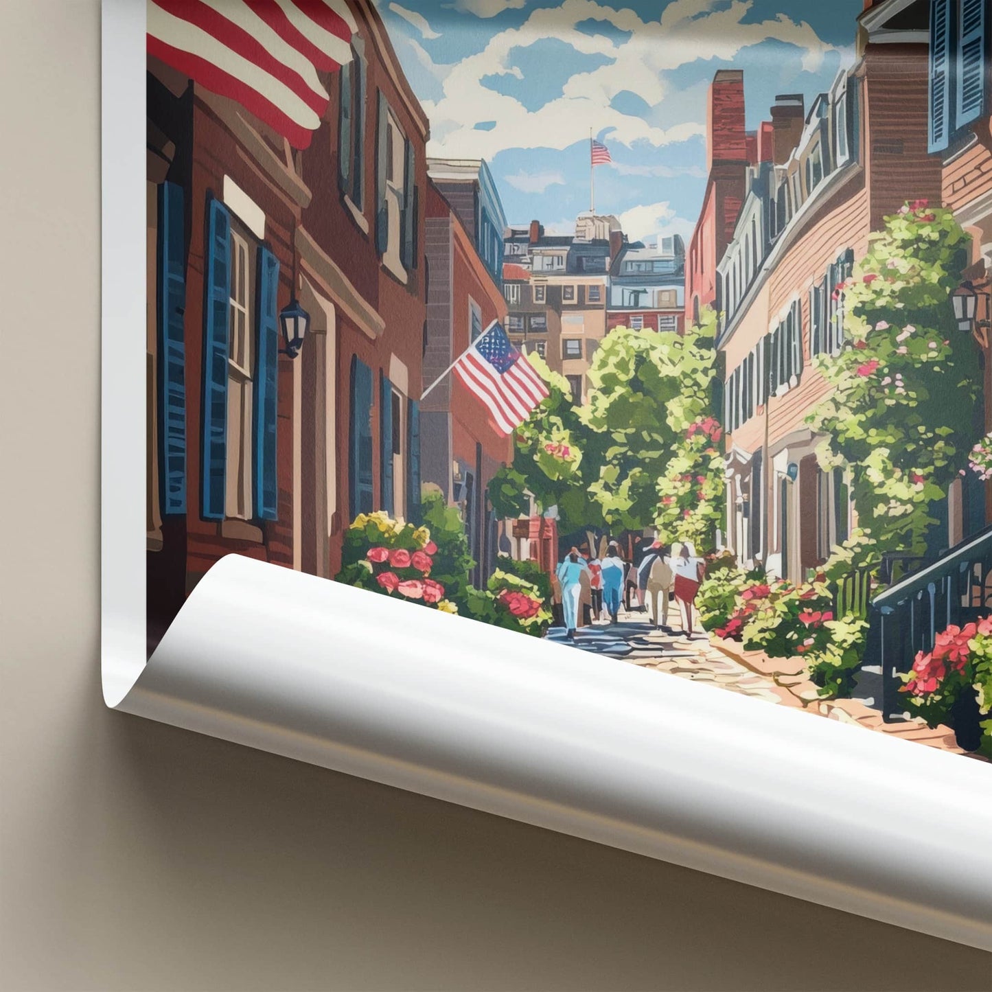 Louisville Poster - Kentucky Travel Art - Cobblestone Street Flags Home Decor