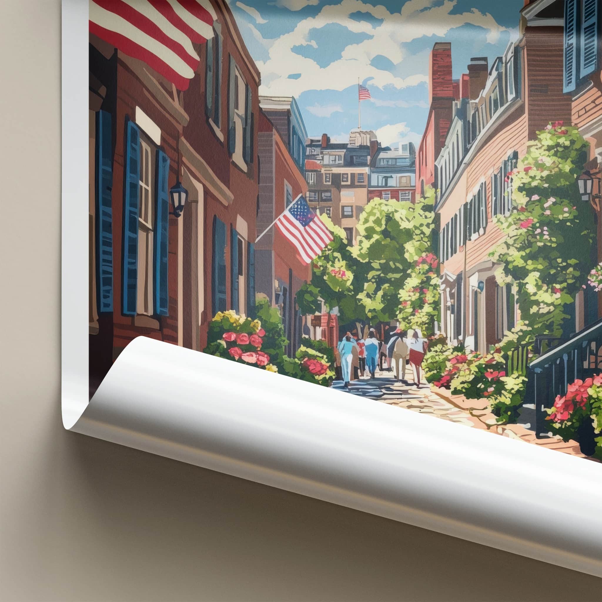 Louisville Poster - Kentucky Travel Art - Cobblestone Street Flags Home Decor