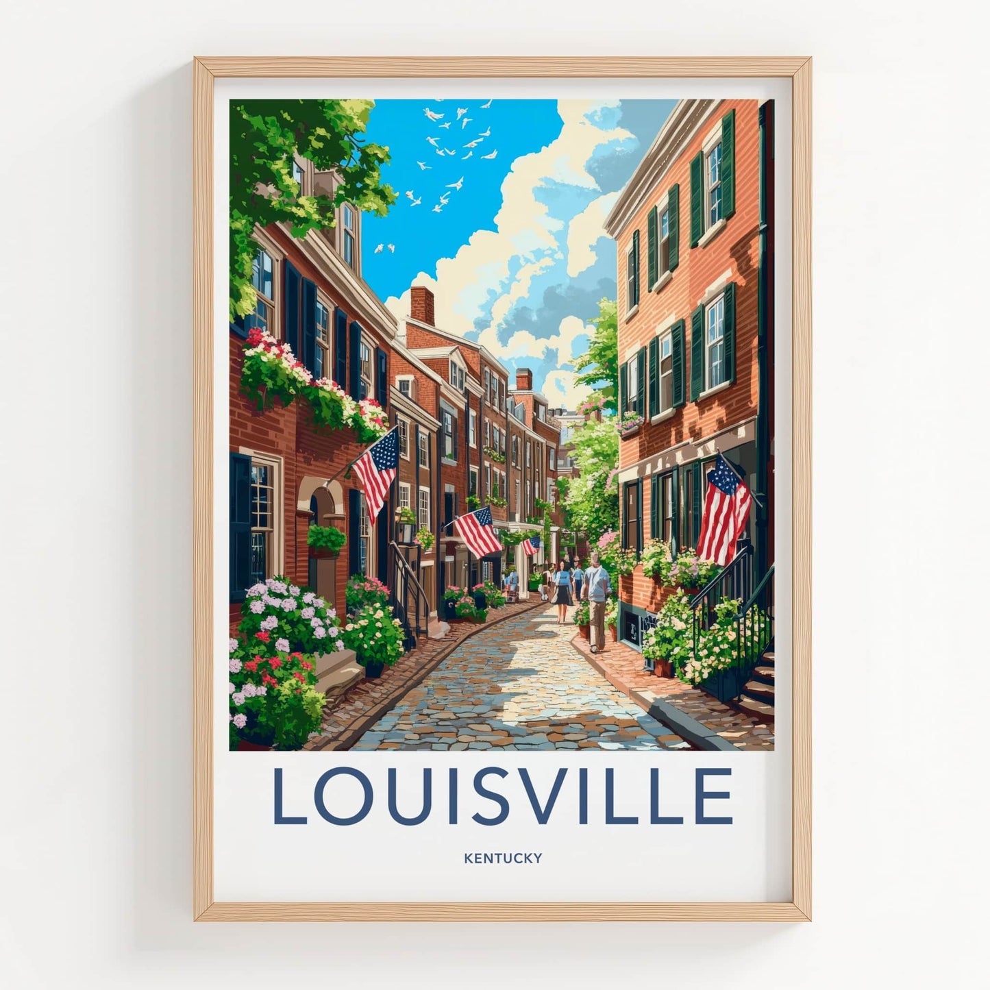 Louisville Poster - Kentucky Travel Art - Historic Street Flowers Home Decor