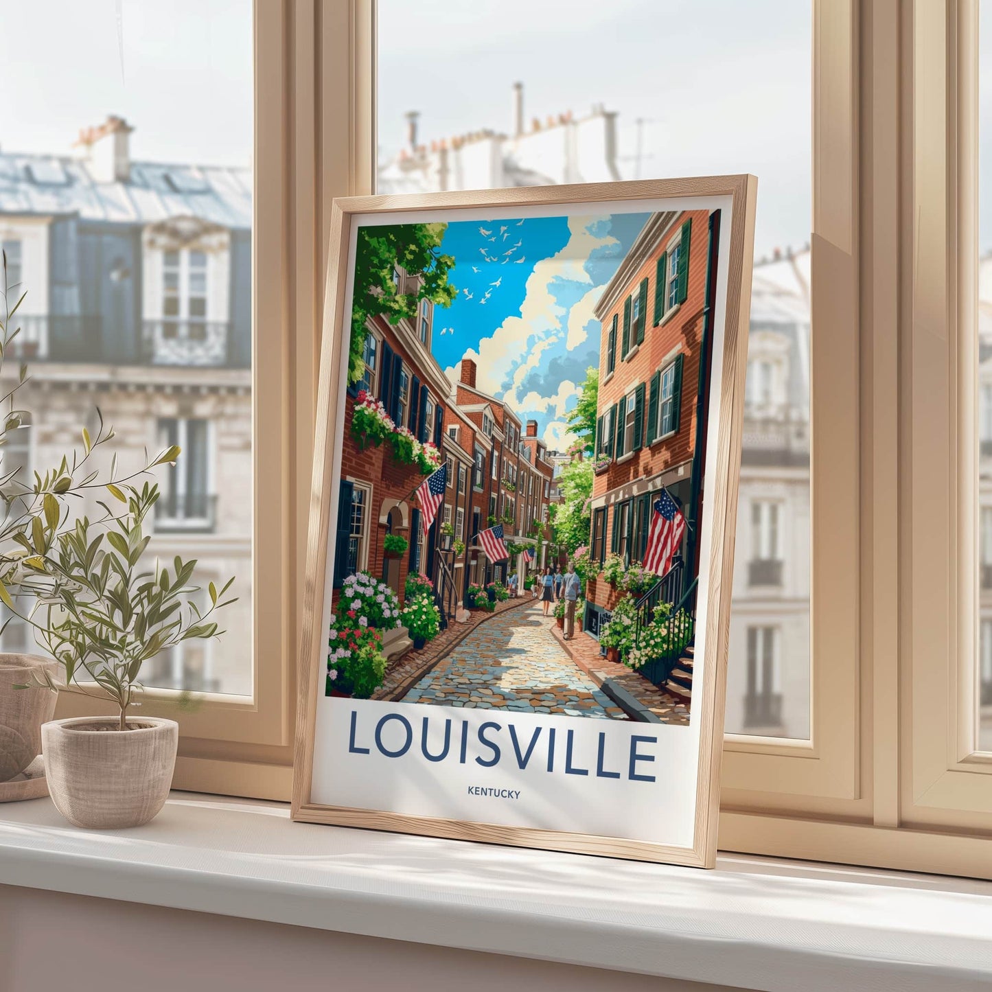 Louisville Poster - Kentucky Travel Art - Historic Street Flowers Home Decor