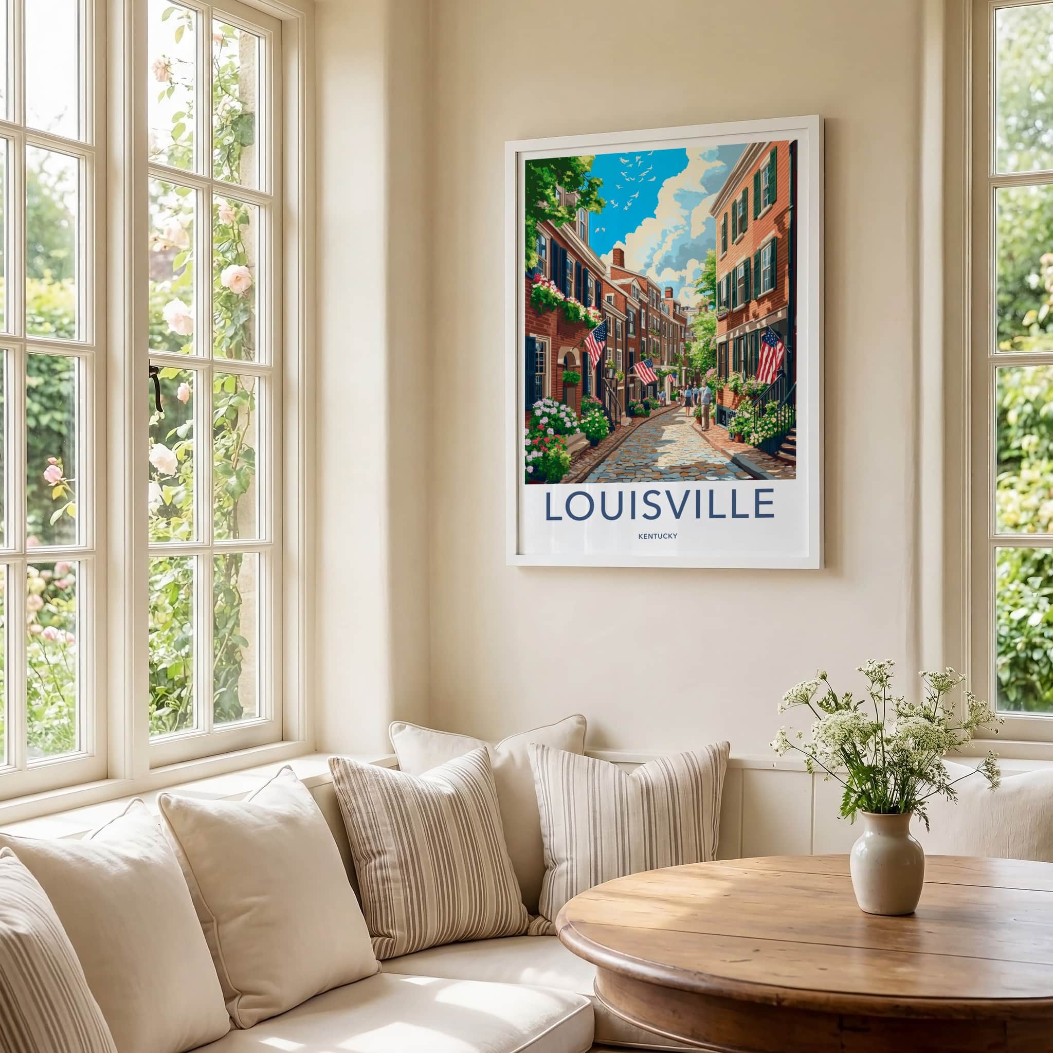 Louisville Poster - Kentucky Travel Art - Historic Street Flowers Home Decor
