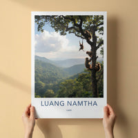 Luang Namtha Poster - Laos Travel Art - Monkeys Jungle Scene Home Decor