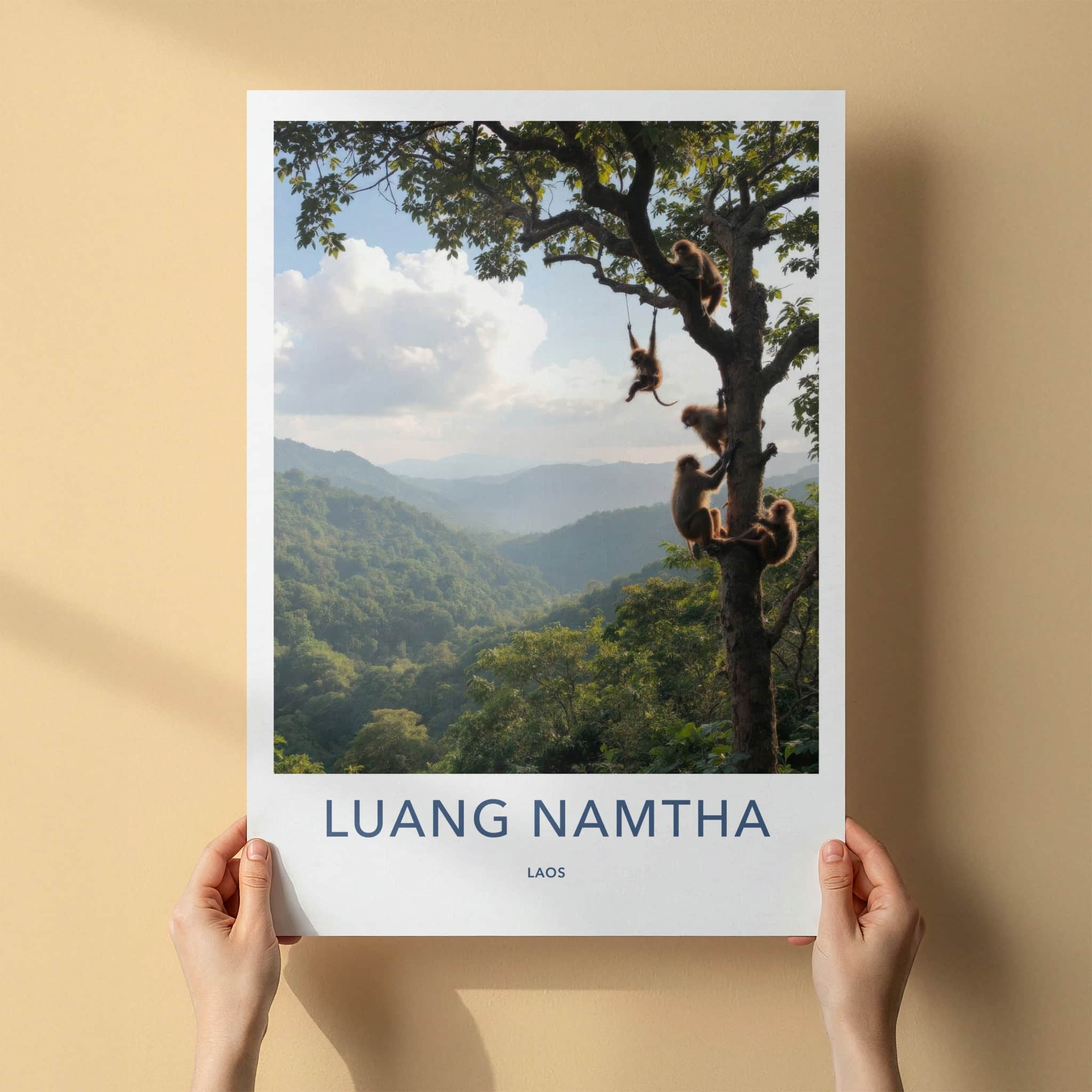 Luang Namtha Poster - Laos Travel Art - Monkeys Jungle Scene Home Decor