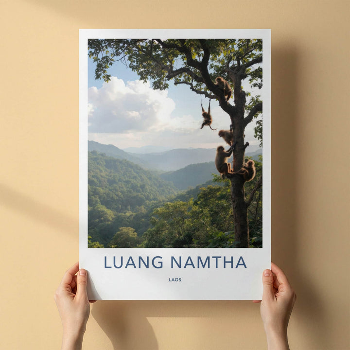 Luang Namtha Poster - Laos Travel Art - Monkeys Jungle Scene Home Decor