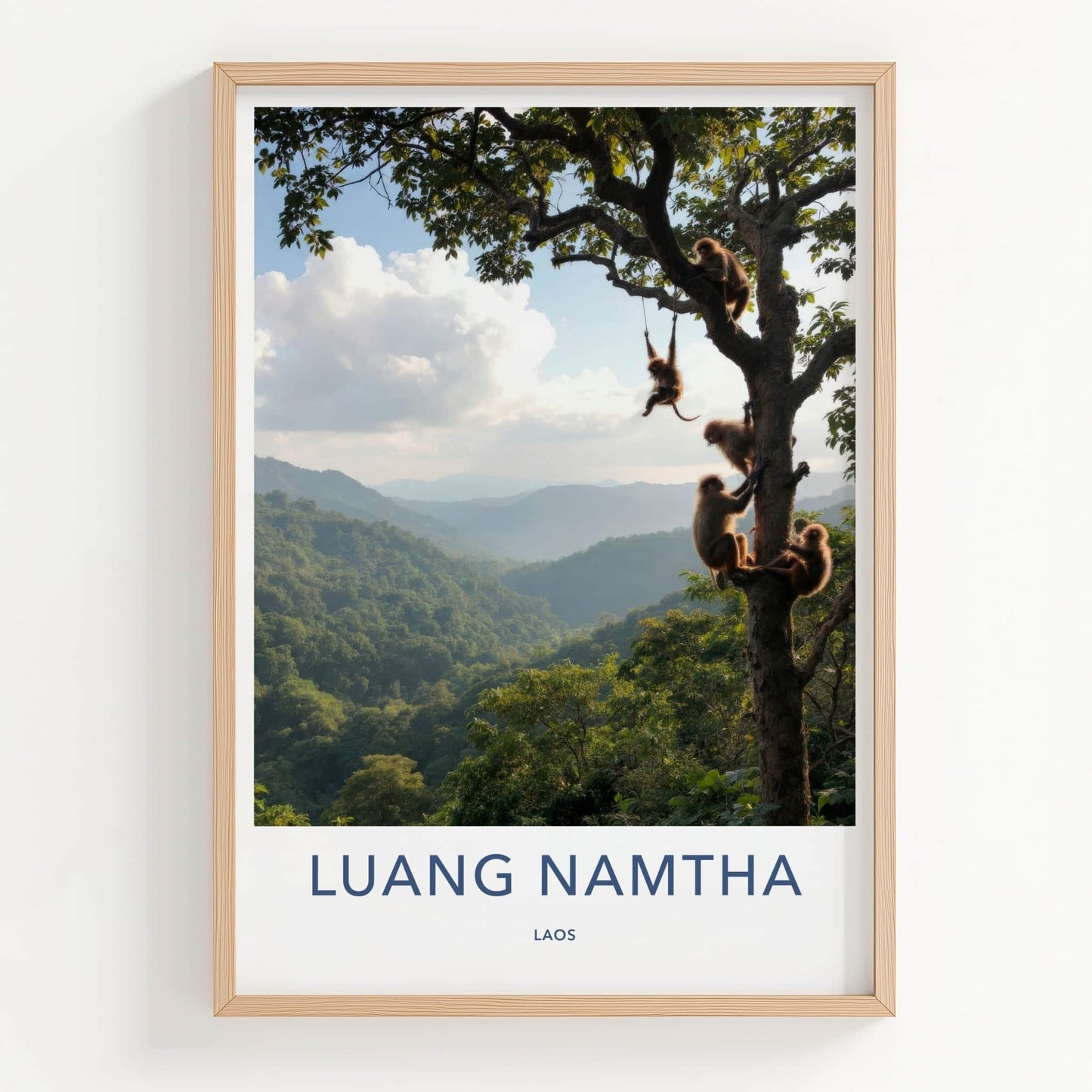Luang Namtha Poster - Laos Travel Art - Monkeys Jungle Scene Home Decor