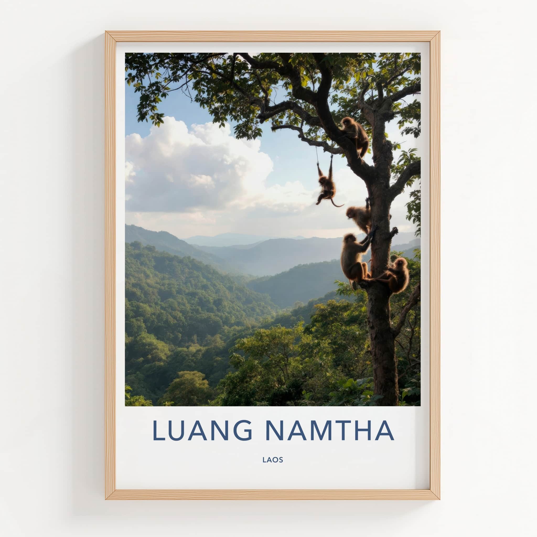 Luang Namtha Poster - Laos Travel Art - Monkeys Jungle Scene Home Decor