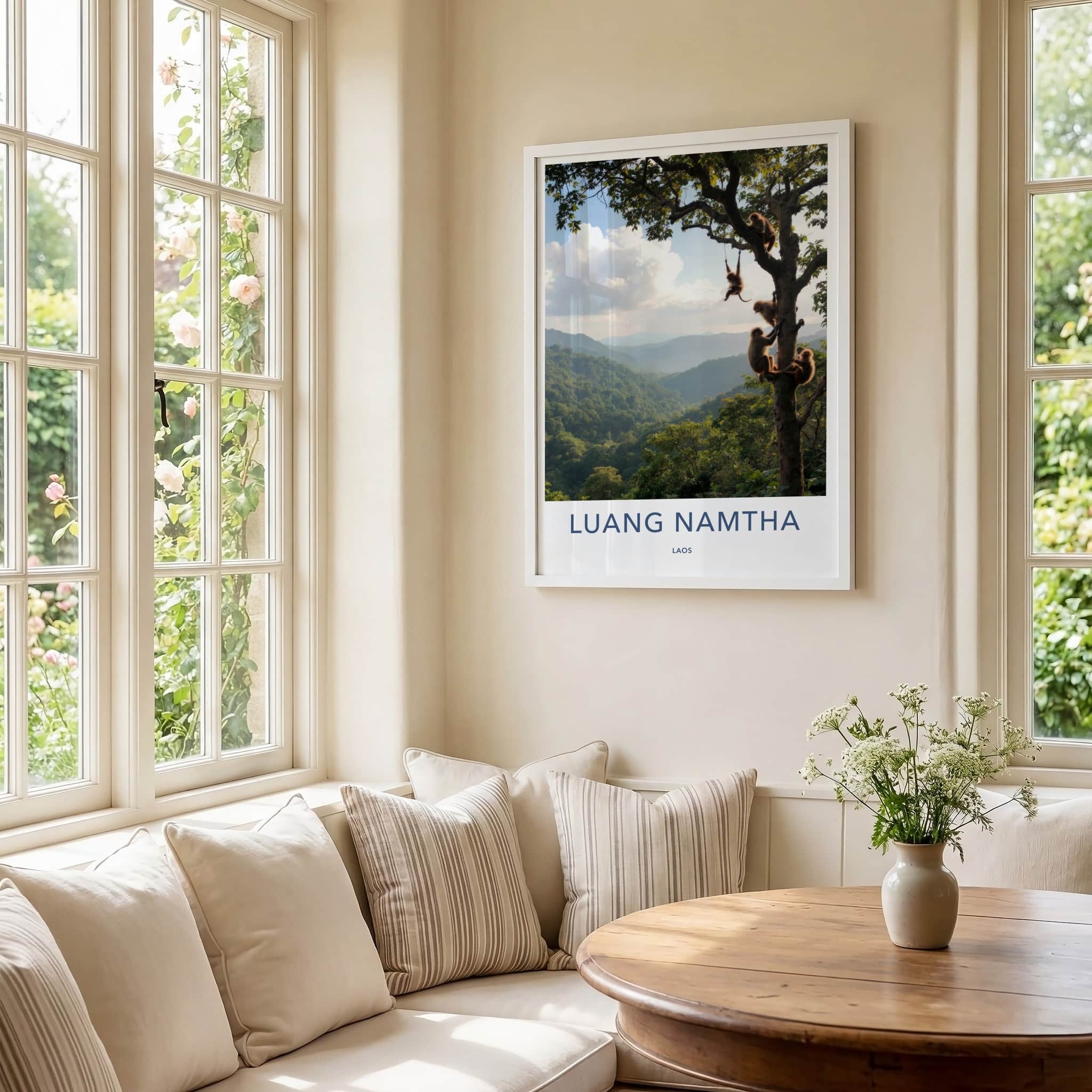 Luang Namtha Poster - Laos Travel Art - Monkeys Jungle Scene Home Decor