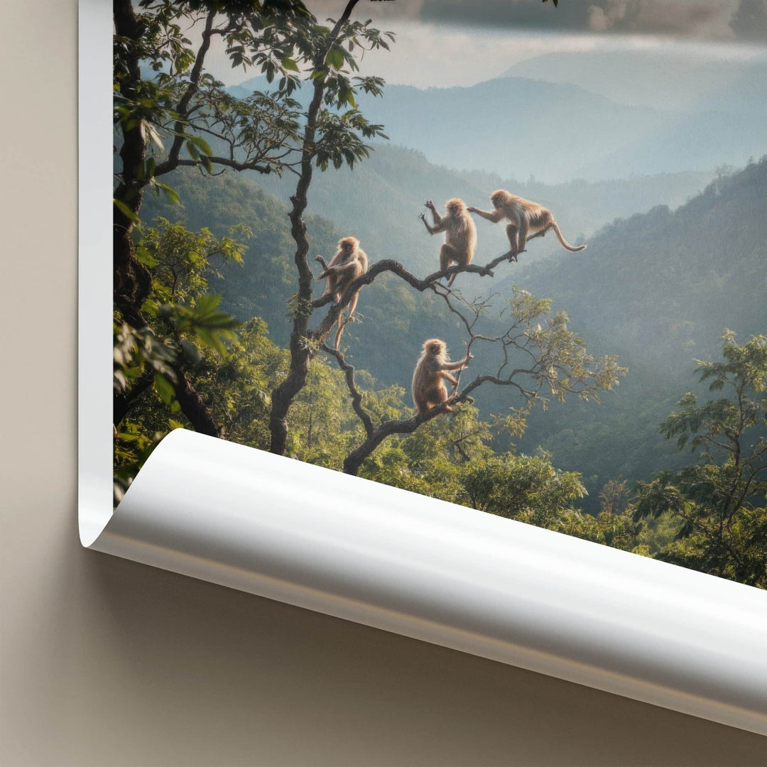 Luang Namtha Poster - Laos Travel Art - Monkeys Mountainous Jungle Wall Decor
