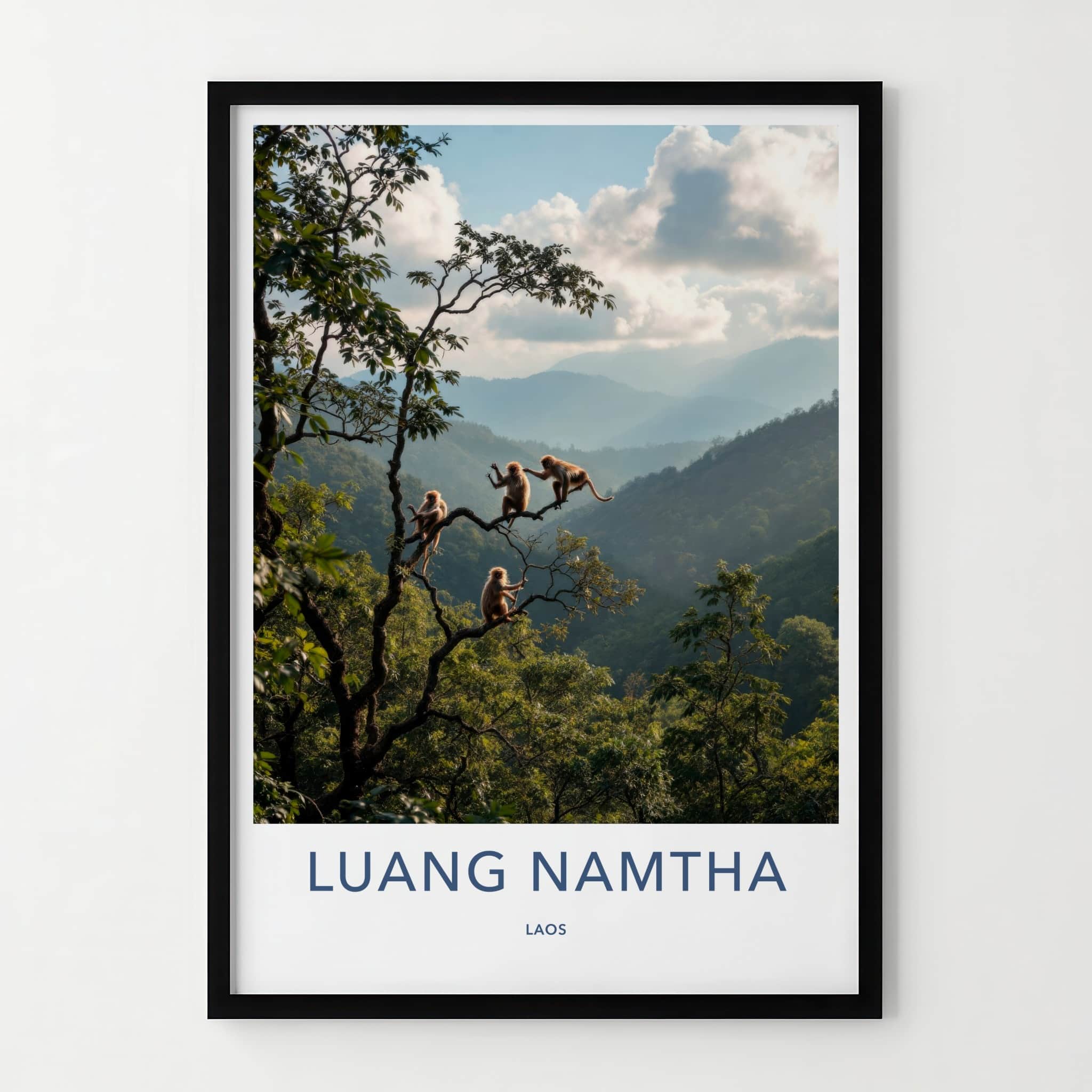 Luang Namtha Poster - Laos Travel Art - Monkeys Mountainous Jungle Wall Decor