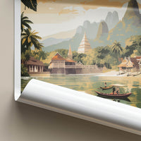 Luang Prabang Poster - Laos Travel Art - Boats Village Temples Home Decor