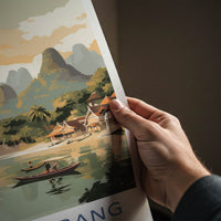 Luang Prabang Poster - Laos Travel Art - Boats Village Temples Home Decor