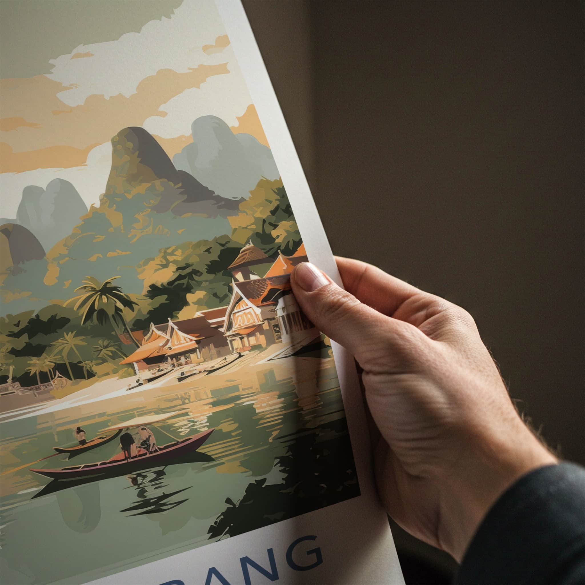 Luang Prabang Poster - Laos Travel Art - Boats Village Temples Home Decor