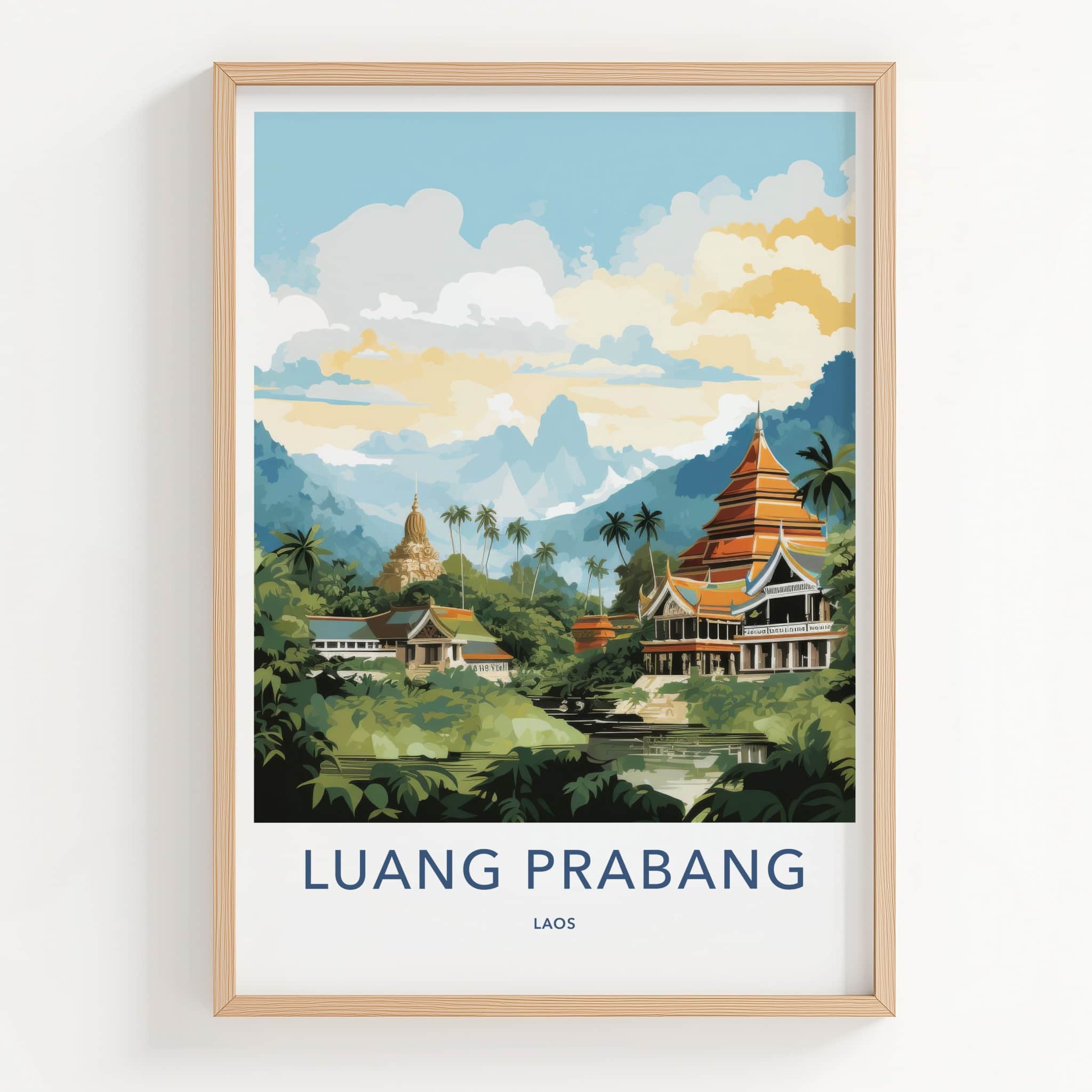 Luang Prabang Poster - Laos Travel Art - Buddhist Temples River Home Decor