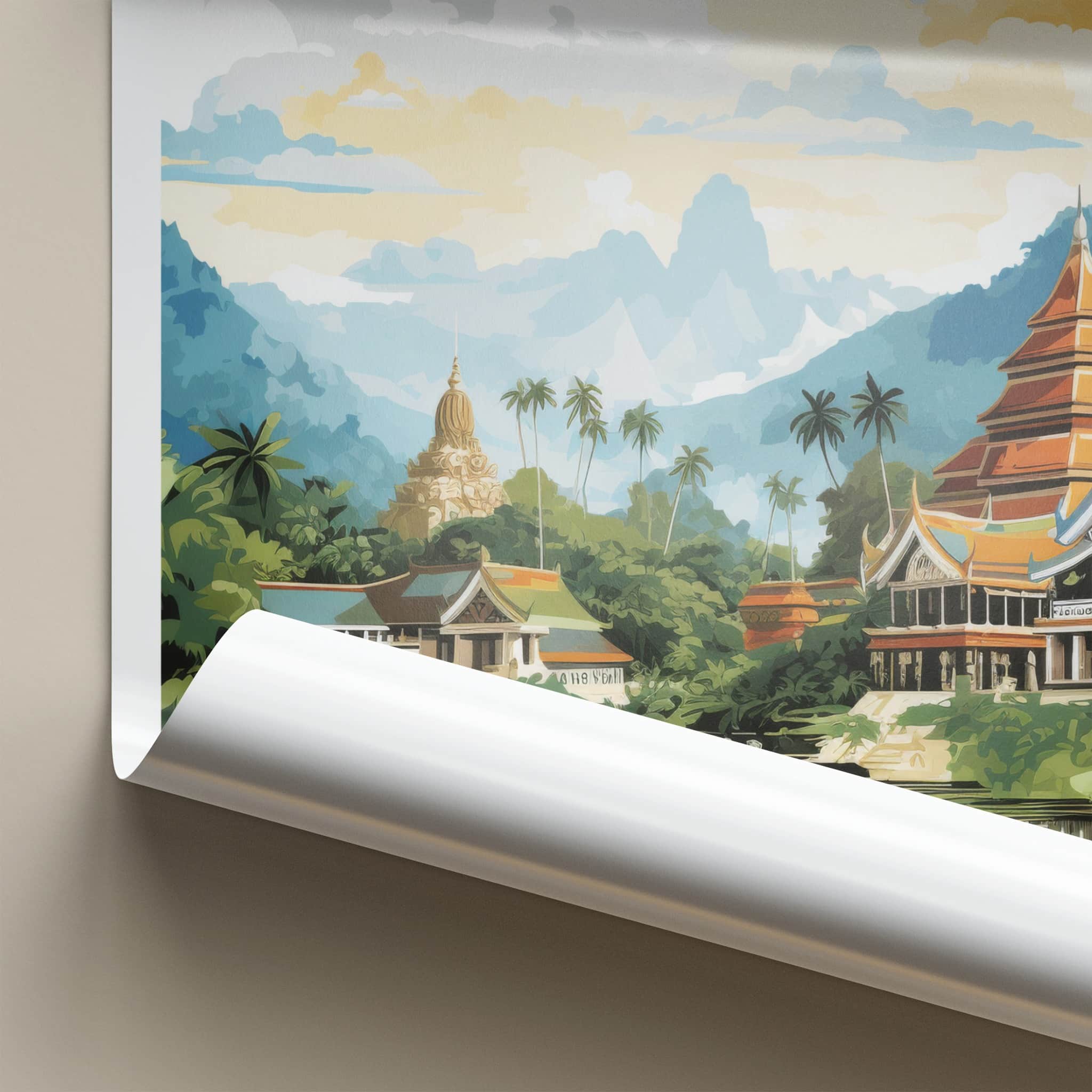 Luang Prabang Poster - Laos Travel Art - Buddhist Temples River Home Decor