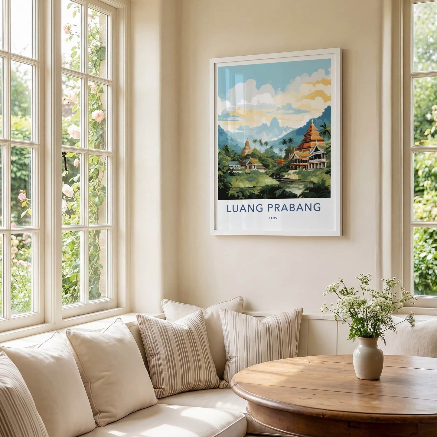 Luang Prabang Poster - Laos Travel Art - Buddhist Temples River Home Decor